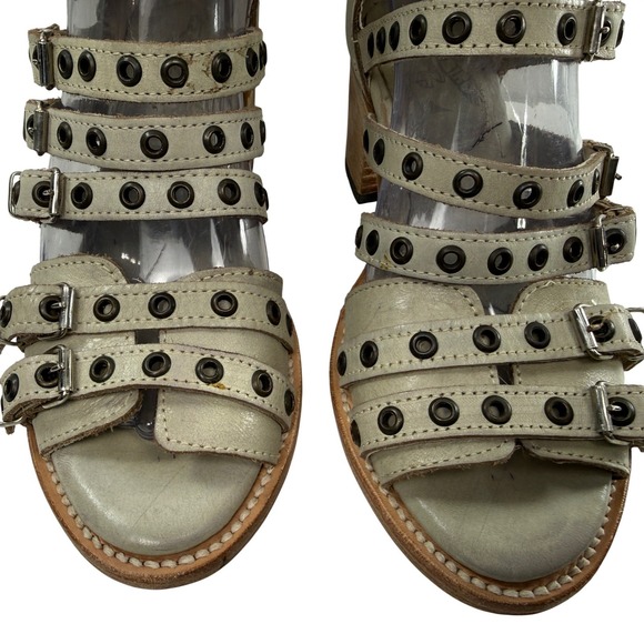Freebird Casandra Gladiator Grommet Sandal Size 7 Ice Block Heel Strappy Leather - Picture 6 of 12